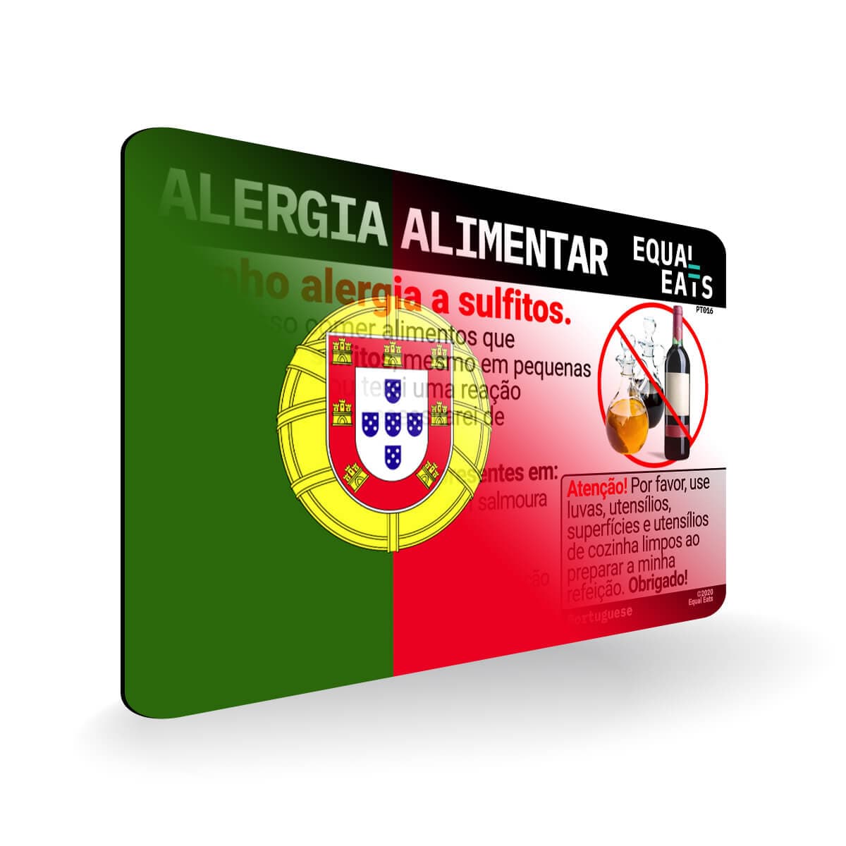 Sulfite Allergy in Portuguese. Sulfite Allergy Card for Portugal