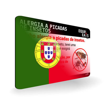 Insect Sting Allergy in Portuguese. Bee Sting Allergy Card for Portugal