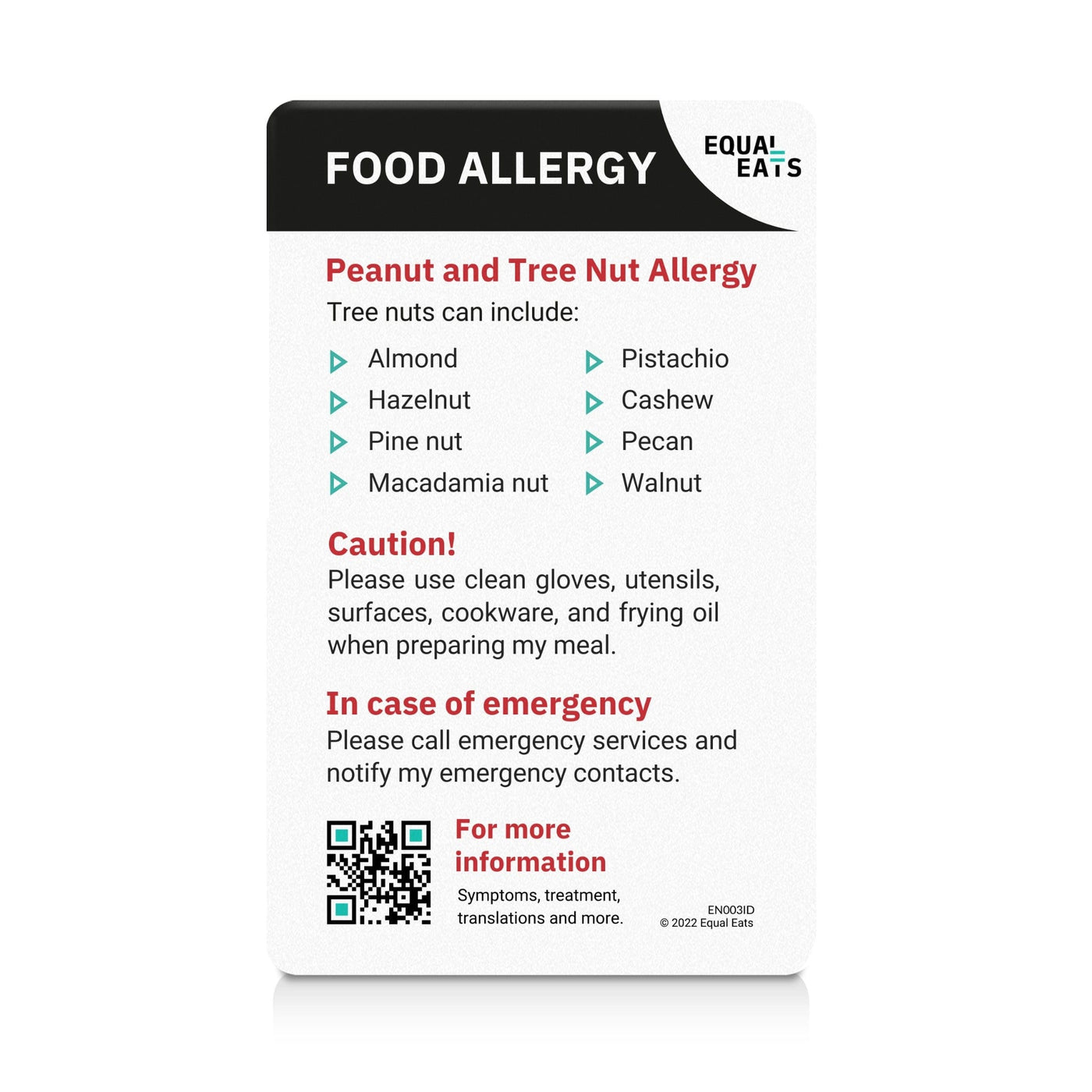 Peanut and Tree Nut Allergy ID Card List of Foods (EqualEats)