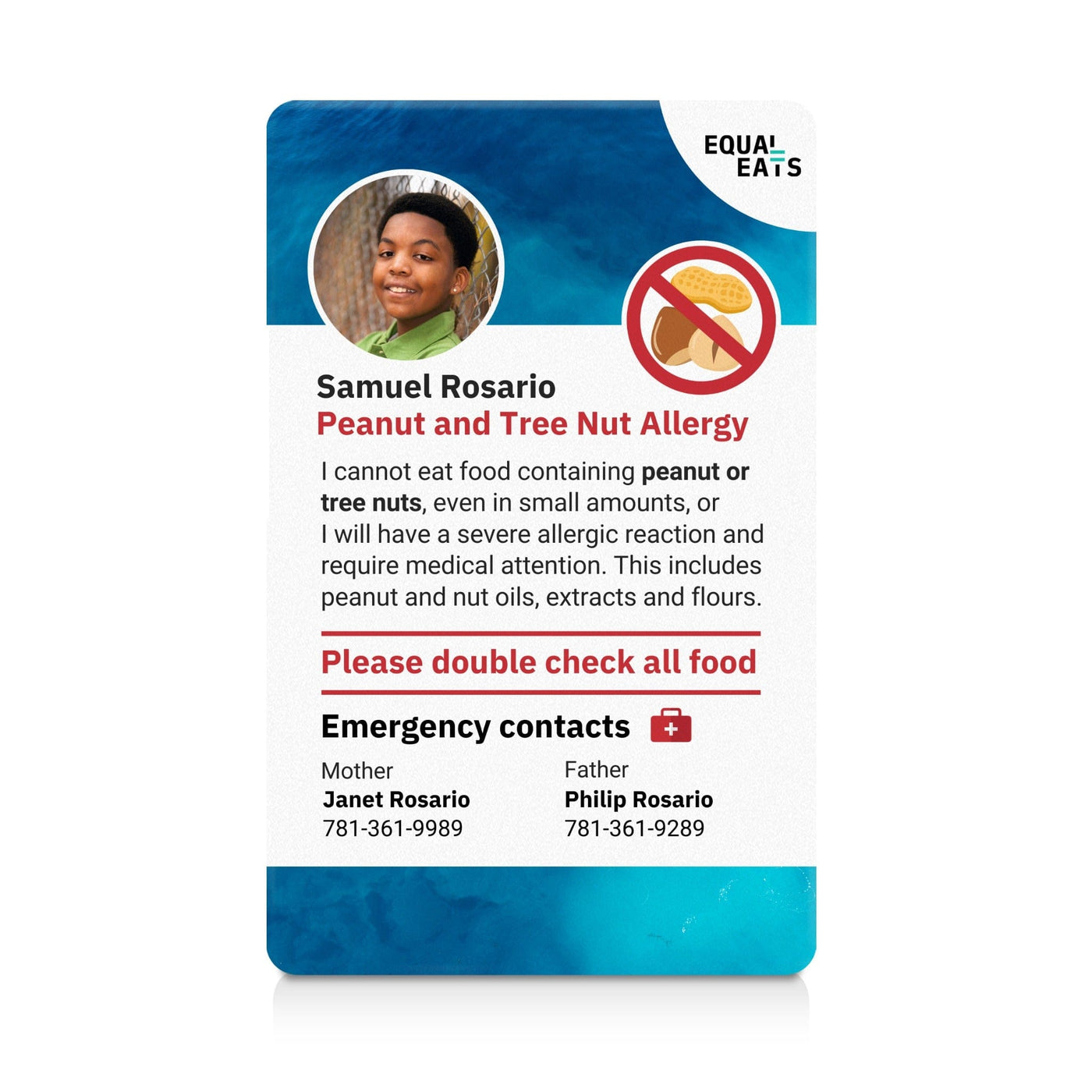 Ocean Peanut and Tree Nut Allergy ID Card (EqualEats)