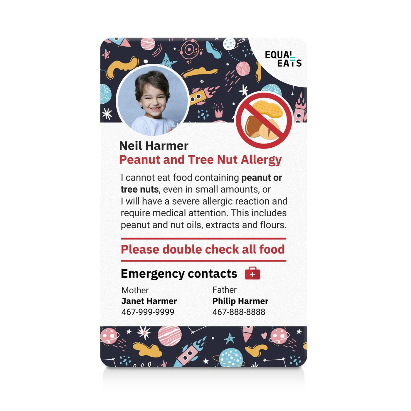 Space Peanut and Tree Nut Allergy ID Card (EqualEats)