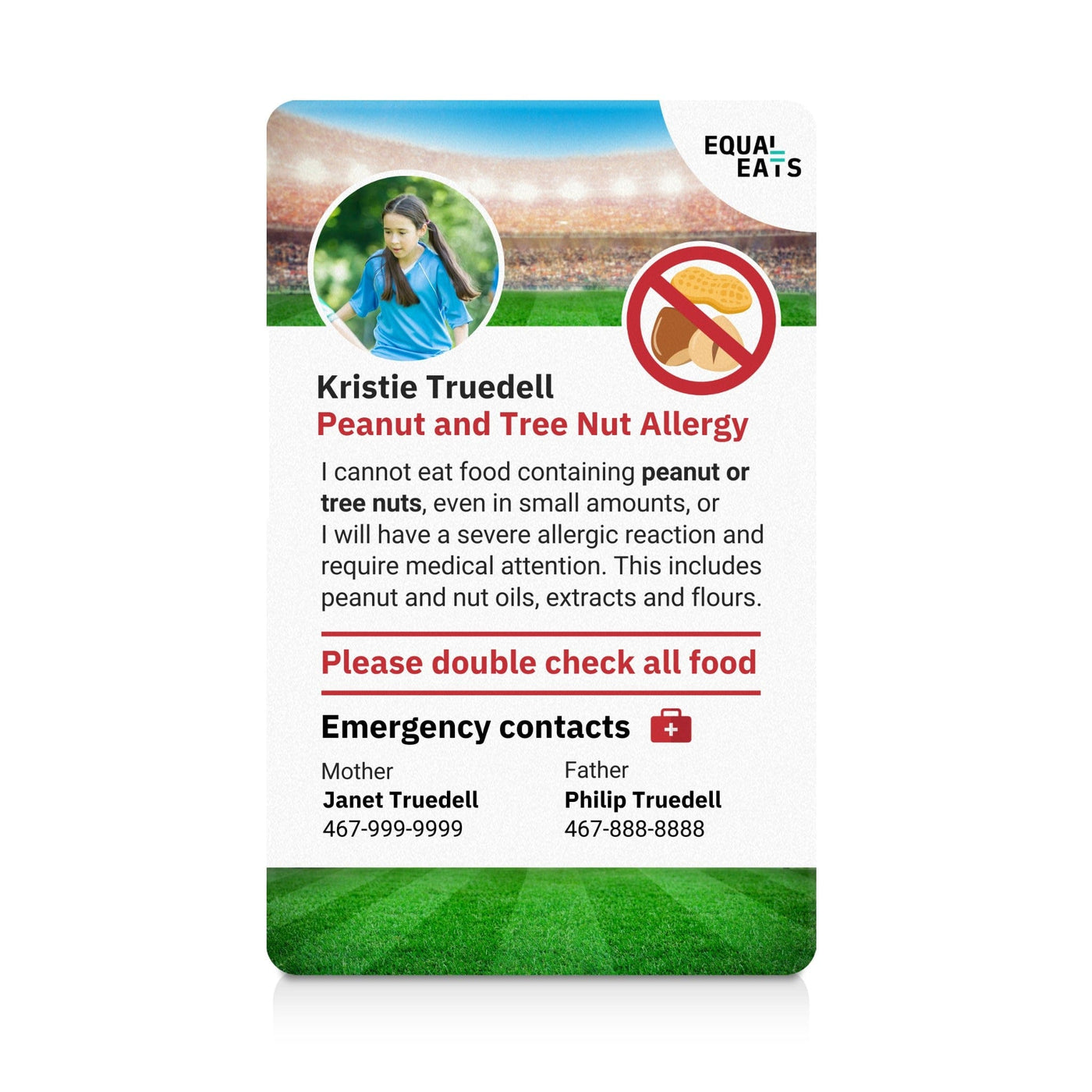 Sports Peanut and Tree Nut Allergy ID Card (EqualEats)