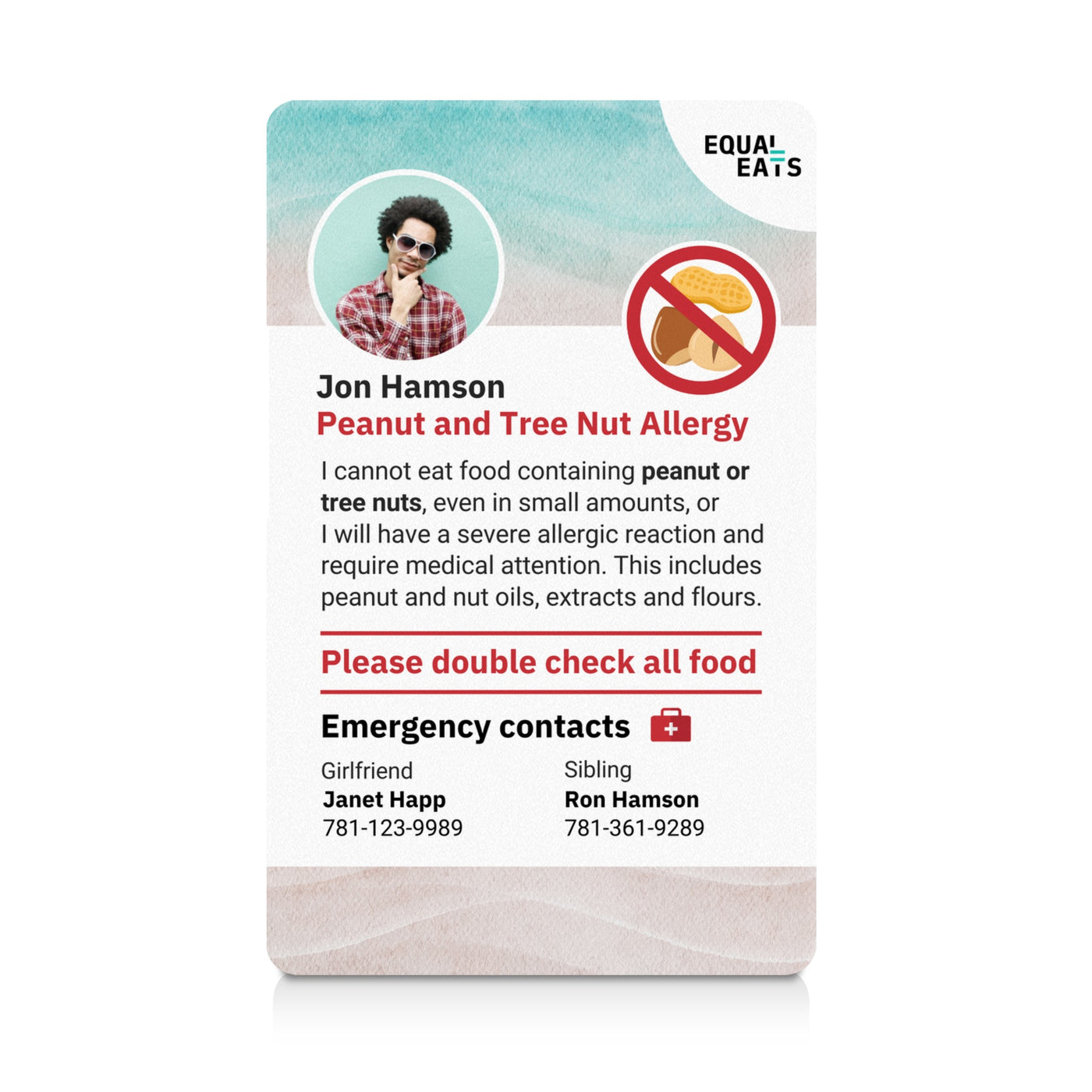 Beach Peanut and Tree Nut Allergy ID Card (EqualEats)