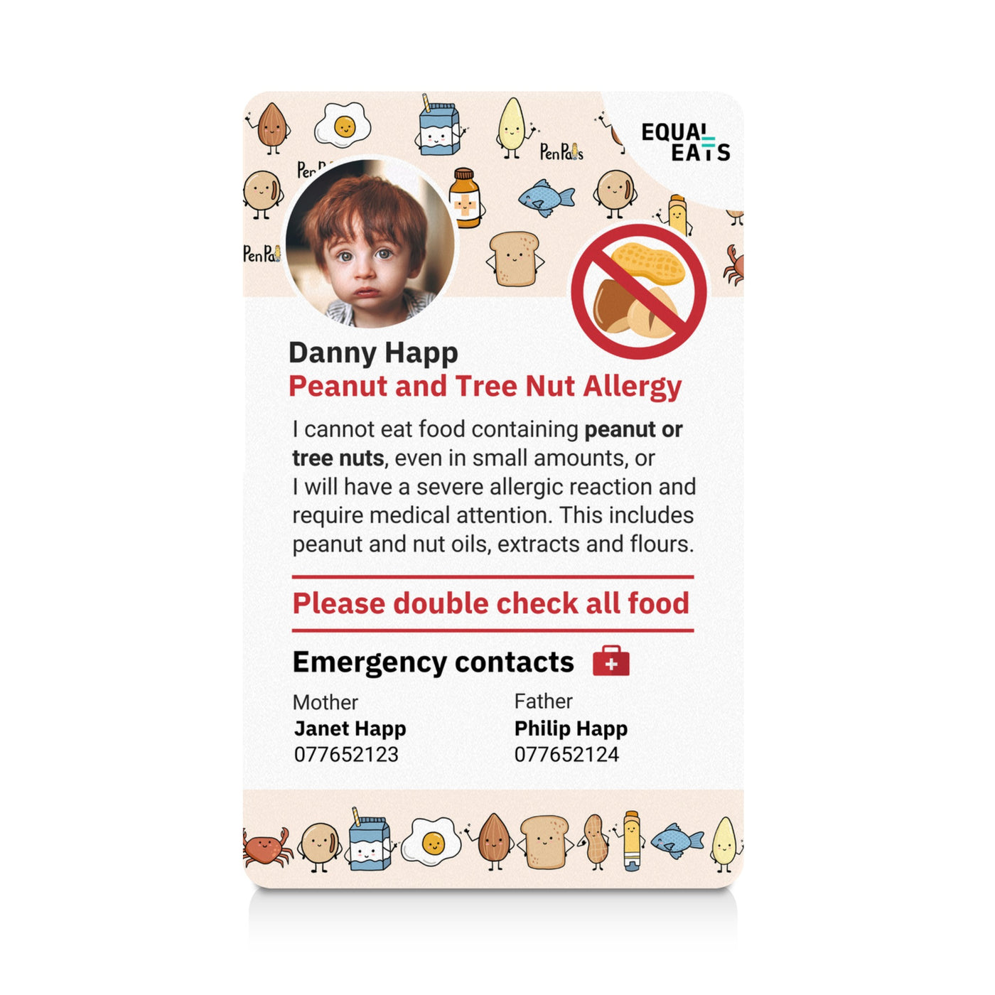Allergy Pen Pals Peanut and Tree Nut Allergy ID Card (EqualEats)