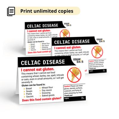 Printable Celiac Disease Cards. Gluten Free Dining Cards