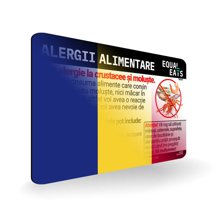 Shellfish Allergy in Romanian. Shellfish Allergy Card for Romania