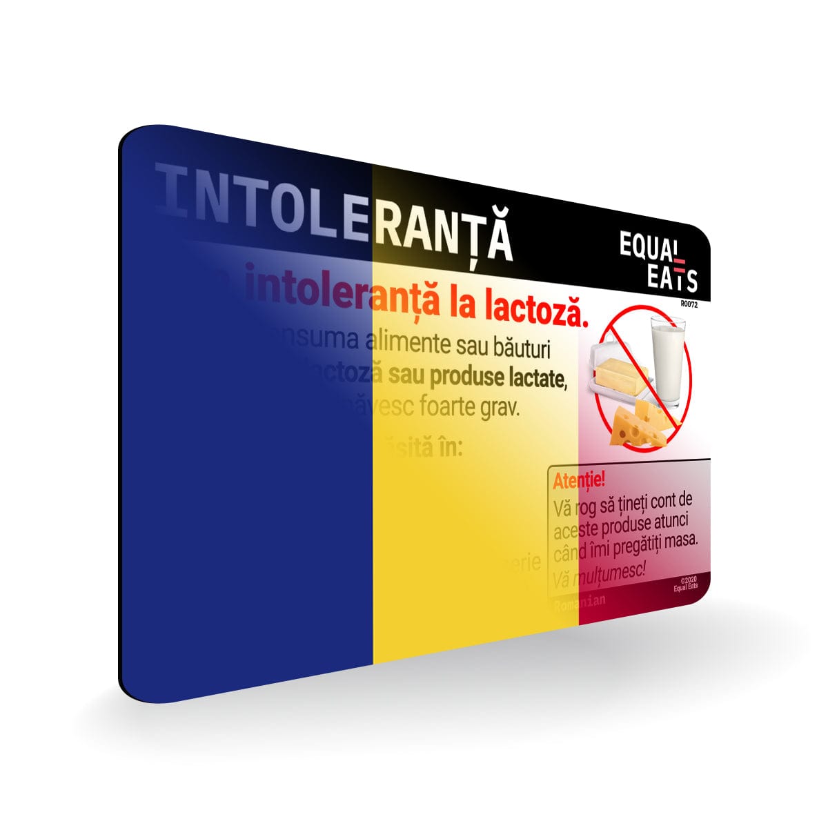 Lactose Intolerance in Romanian. Lactose Intolerant Card for Romania