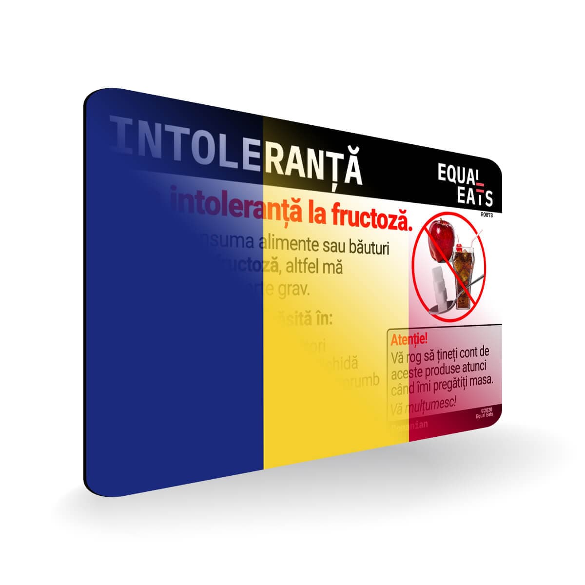 Fructose Intolerance in Romanian. Fructose Intolerant Card for Romania