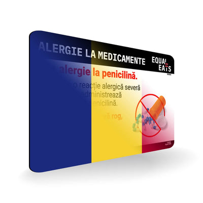 Penicillin Allergy in Romanian. Penicillin medical ID Card for Russian