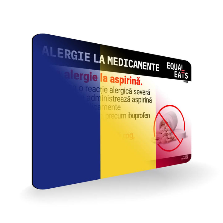 Aspirin Allergy in Romanian. Aspirin medical I.D. Card for Romania