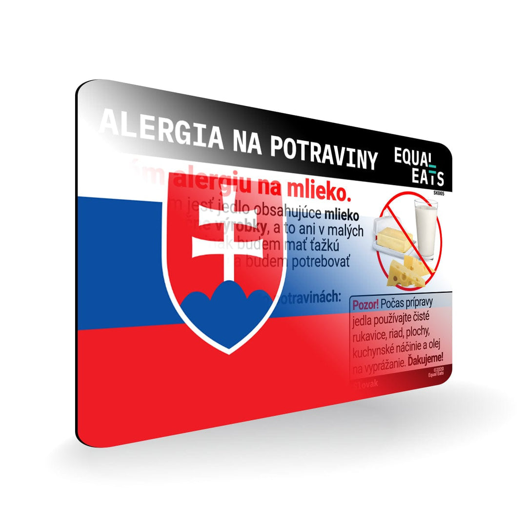 Milk Allergy in Slovak. Milk Allergy Card for Slovakia