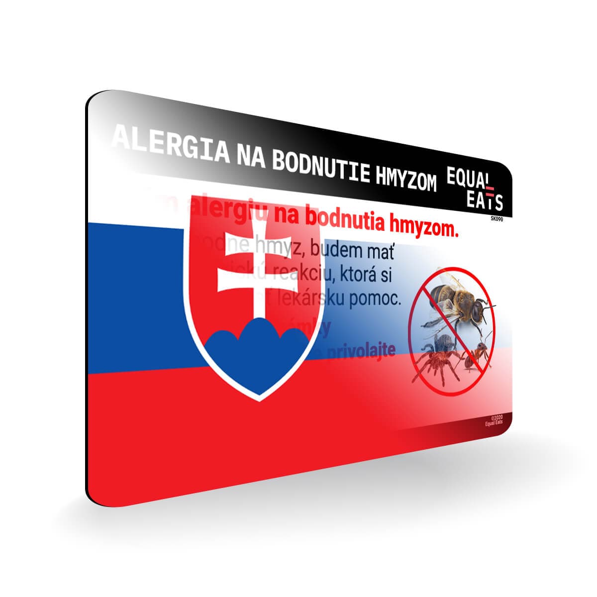Insect Sting Allergy in Slovak. Bee Sting Allergy Card for Slovakia