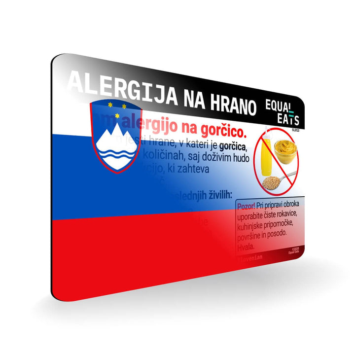 Mustard Allergy in Slovenian. Mustard Allergy Card for Slovenia