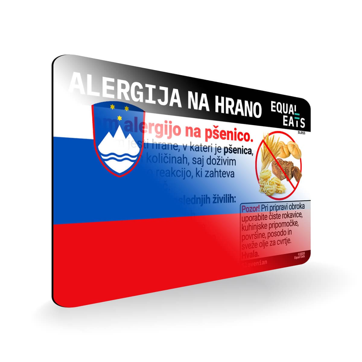 Wheat Allergy in Slovenian. Wheat Allergy Card for Slovenia