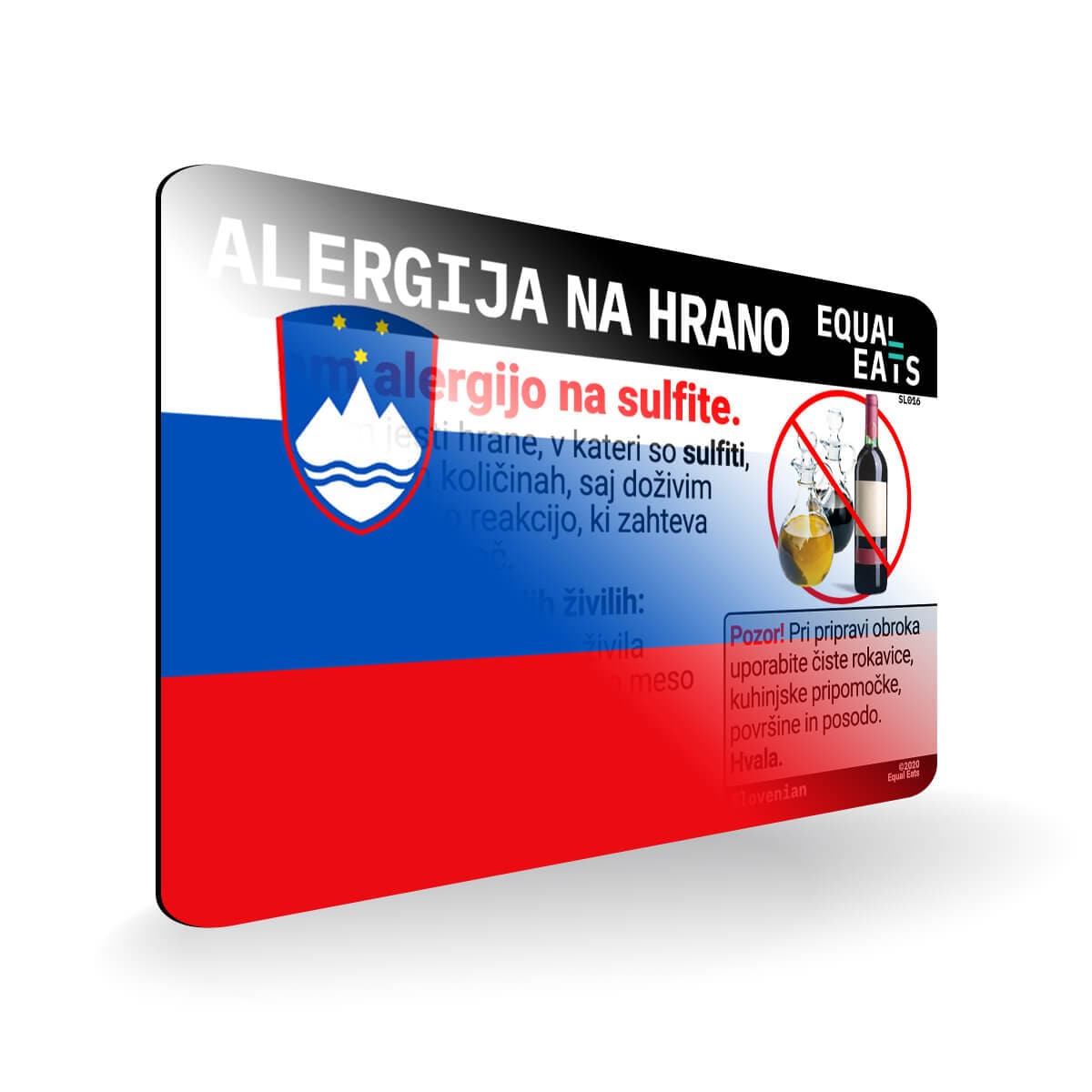 Sulfite Allergy in Slovenian. Sulfite Allergy Card for Slovenia