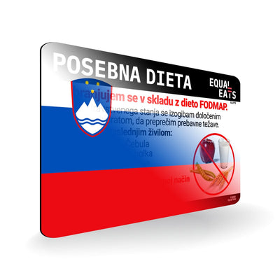 Low FODMAP Diet in Slovenian. Low FODMAP Diet Card for Slovenia