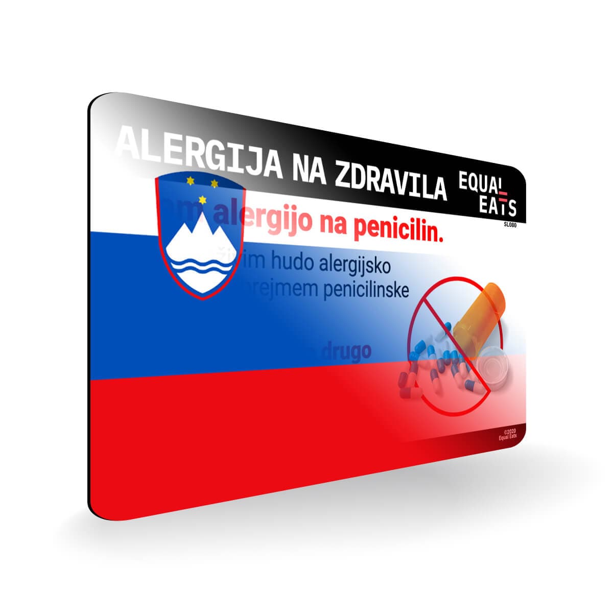 Penicillin Allergy in Slovenian. Penicillin medical ID Card for Slovenia