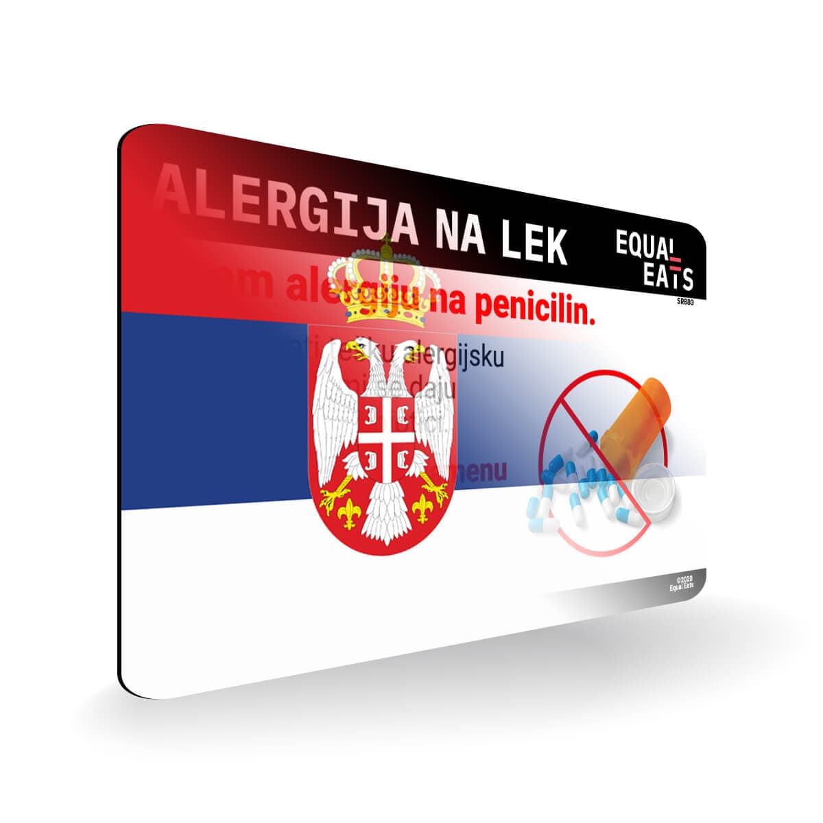 Penicillin Allergy in Serbian. Penicillin medical ID Card for Serbia