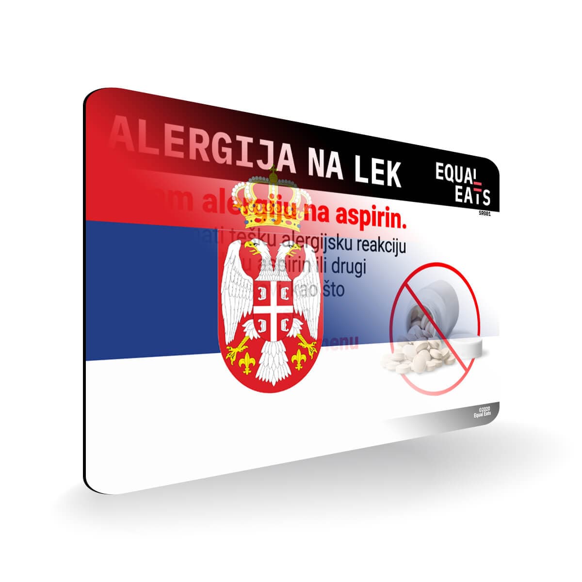 Aspirin Allergy in Serbian. Aspirin medical I.D. Card for Serbia
