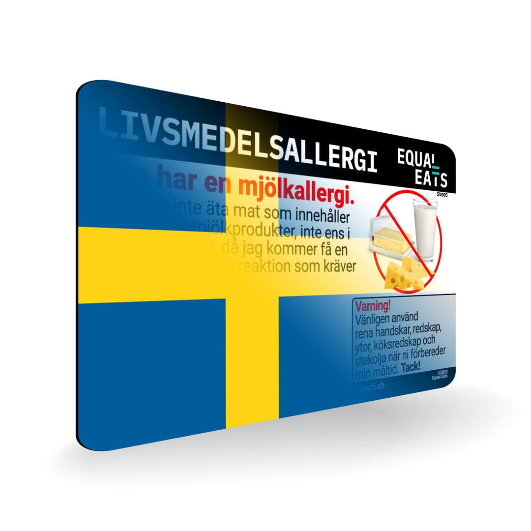 Milk Allergy in Swedish. Milk Allergy Card for Sweden