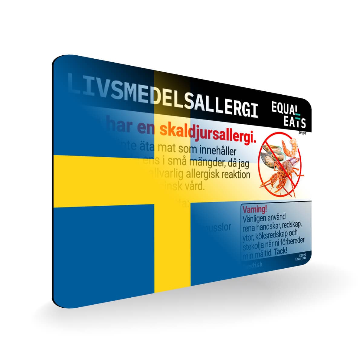 Shellfish Allergy in Swedish. Shellfish Allergy Card for Sweden