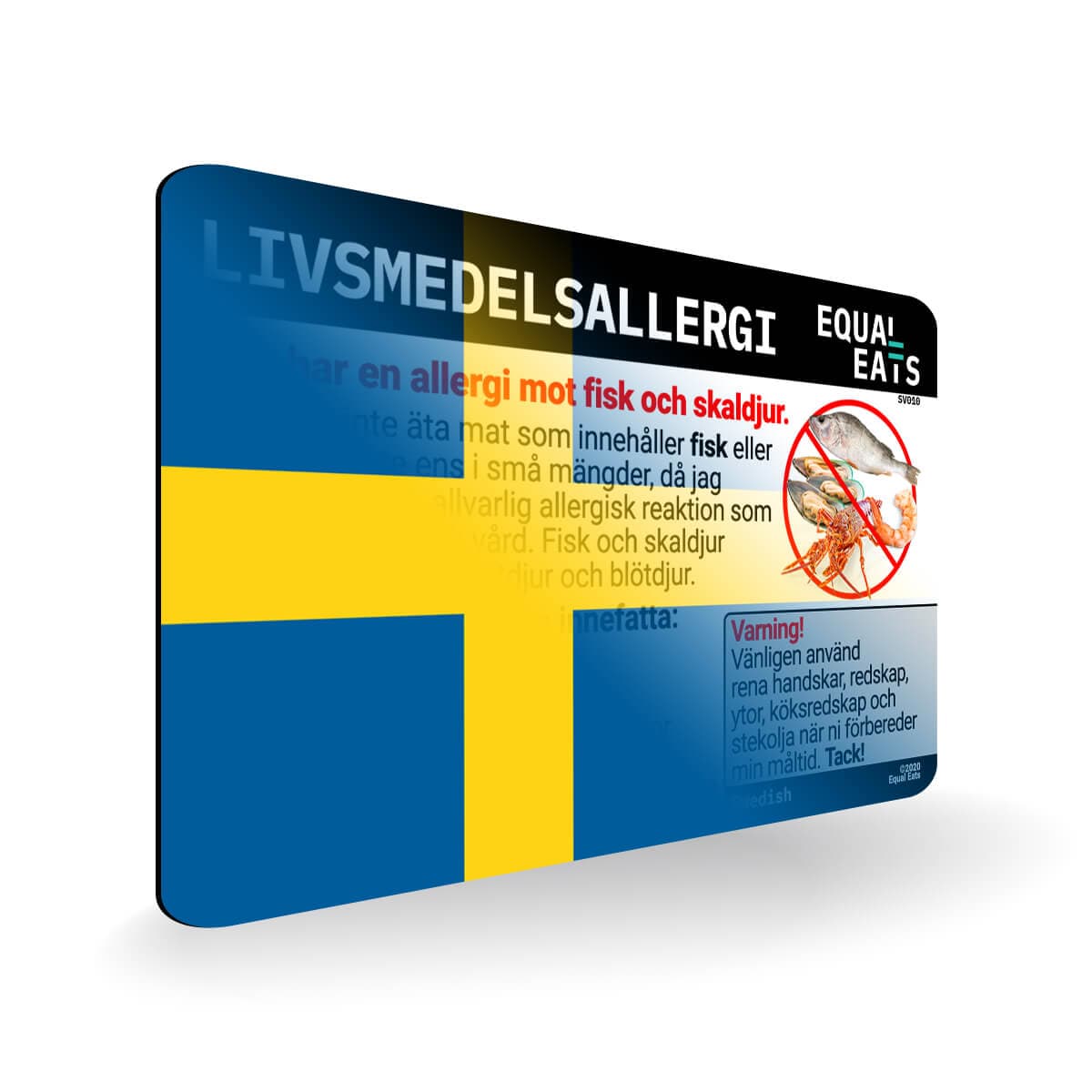 Seafood Allergy in Swedish. Seafood Allergy Card for Sweden