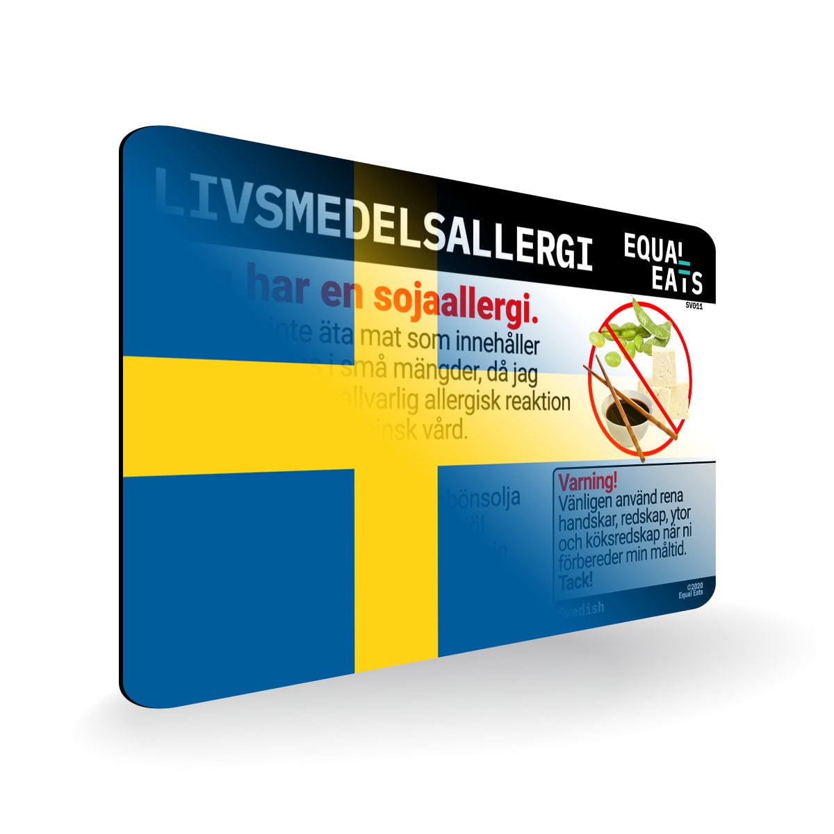 Soy Allergy in Swedish. Soy Allergy Card for Sweden