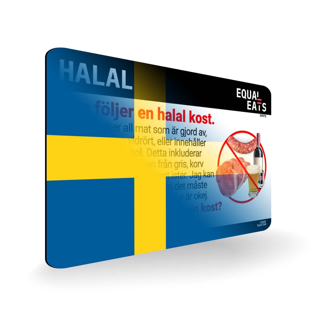 Halal Diet in Swedish. Halal Food Card for Sweden