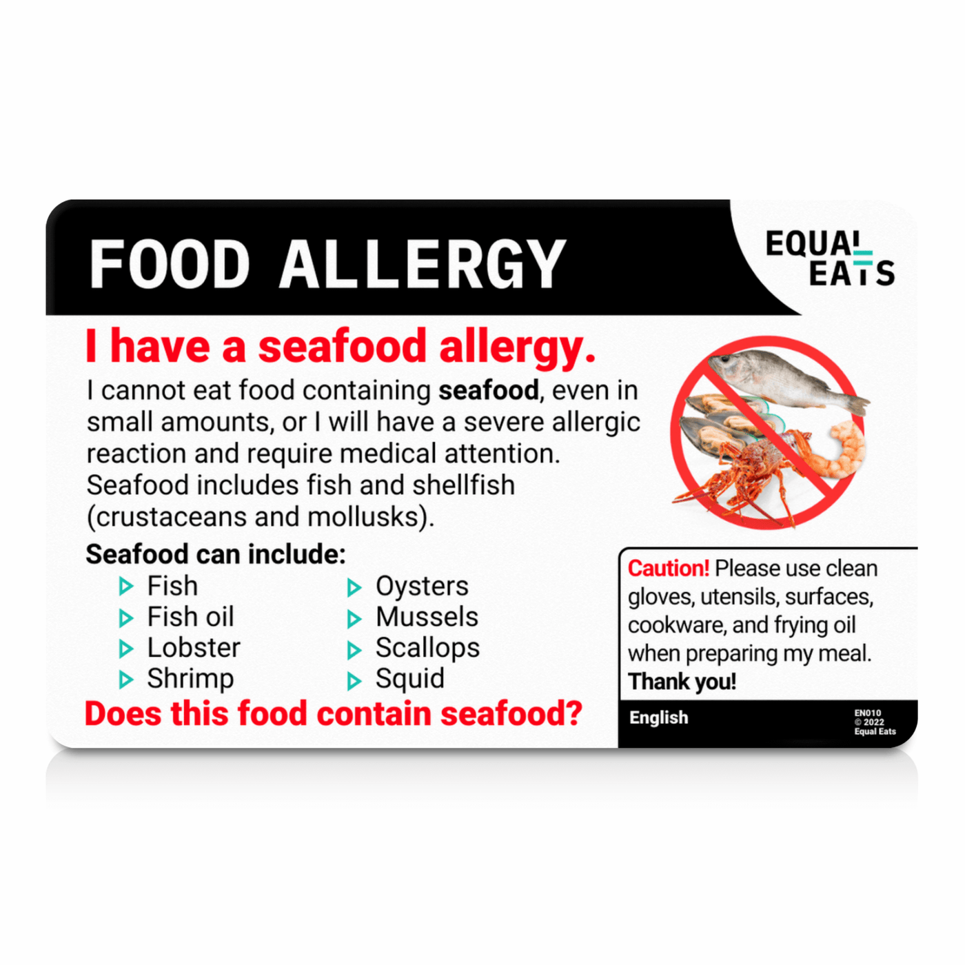 English Seafood Allergy Card