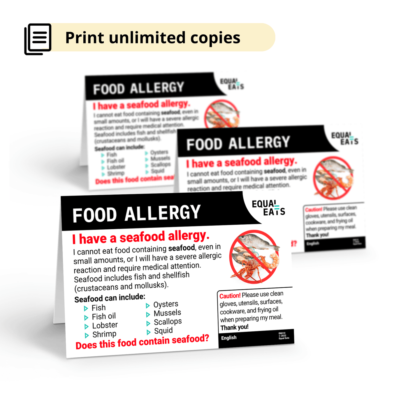 Free Seafood Allergy Card in English (Printable)