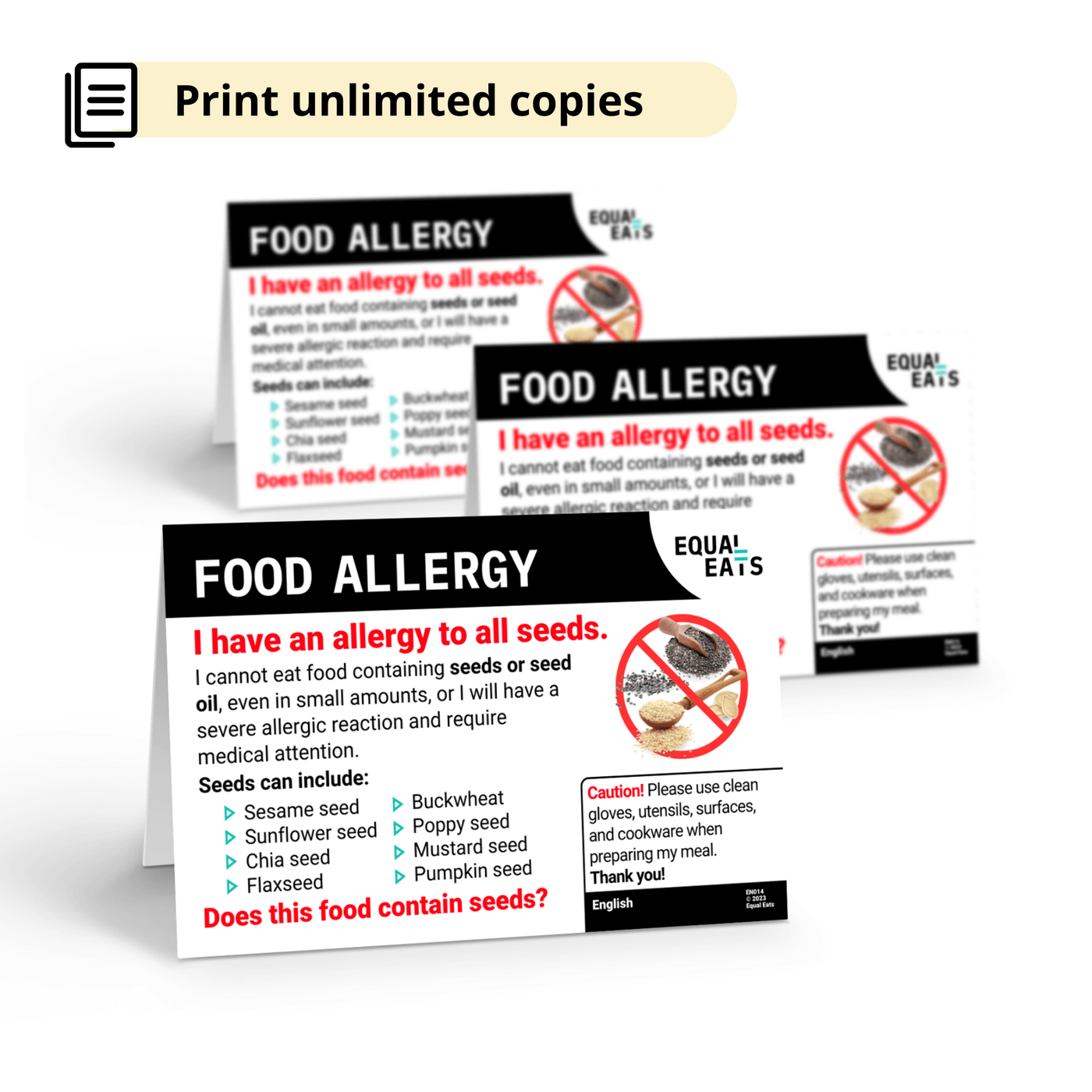 Free Seed Allergy Card in English (Printable)
