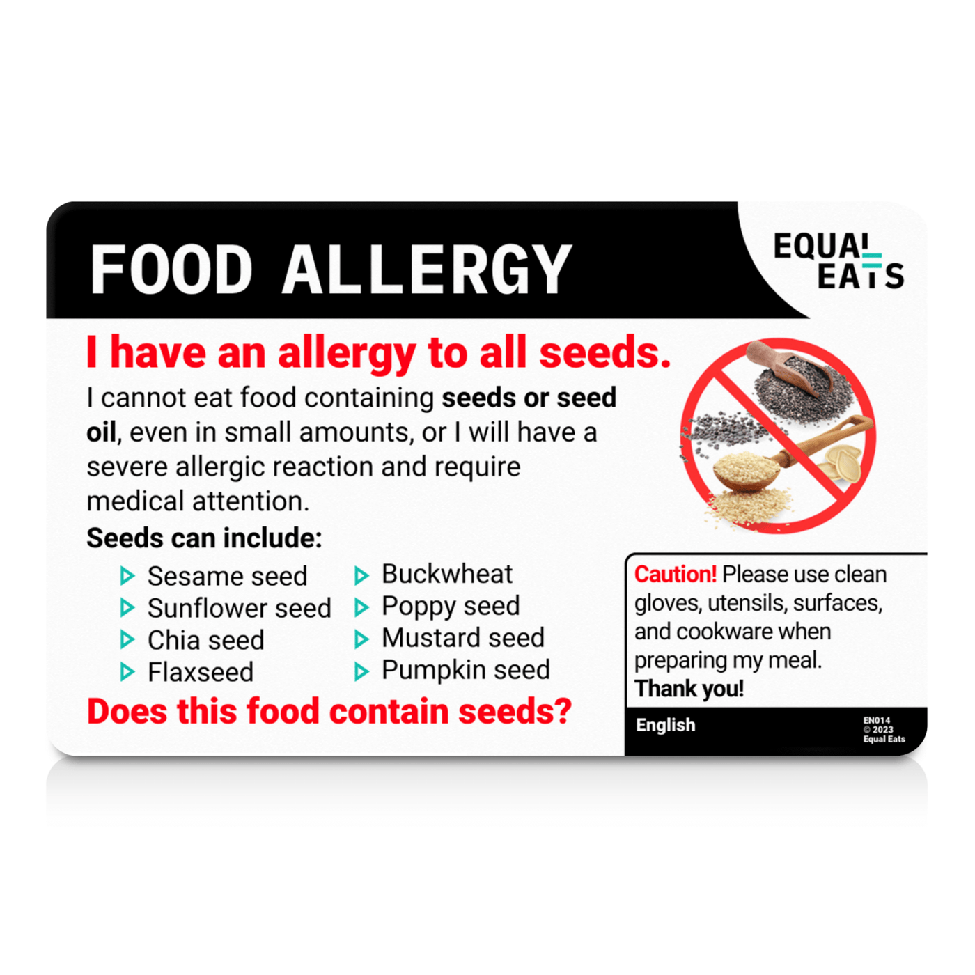Seed Allergy Card by Equal Eats