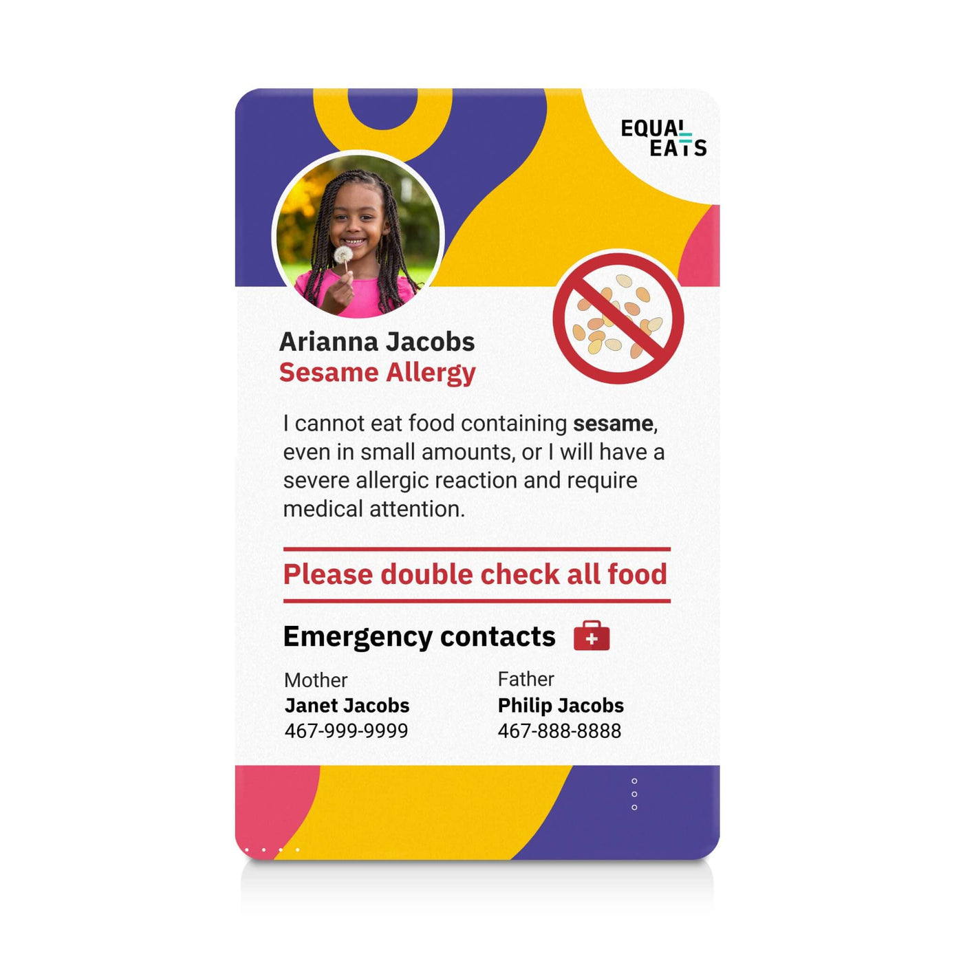 Waves Sesame Allergy ID Card (EqualEats)