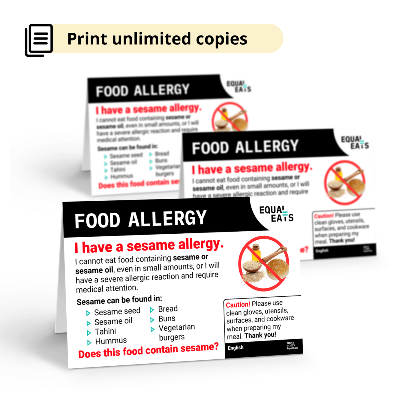 Free Sesame Allergy Card in English (Printable)