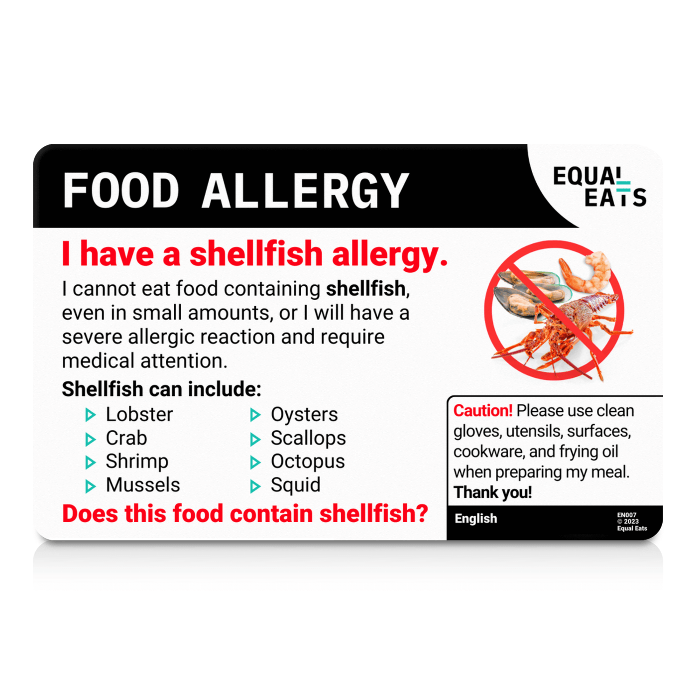 Shellfish Allergy Card by Equal Eats