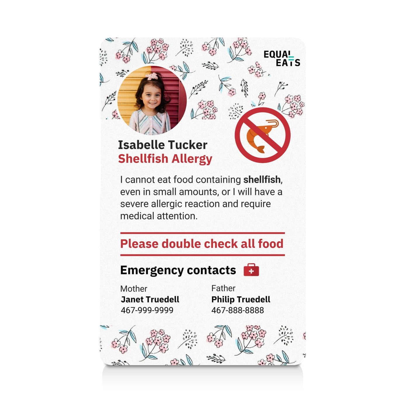 Flowers Shellfish Allergy ID Card (EqualEats)