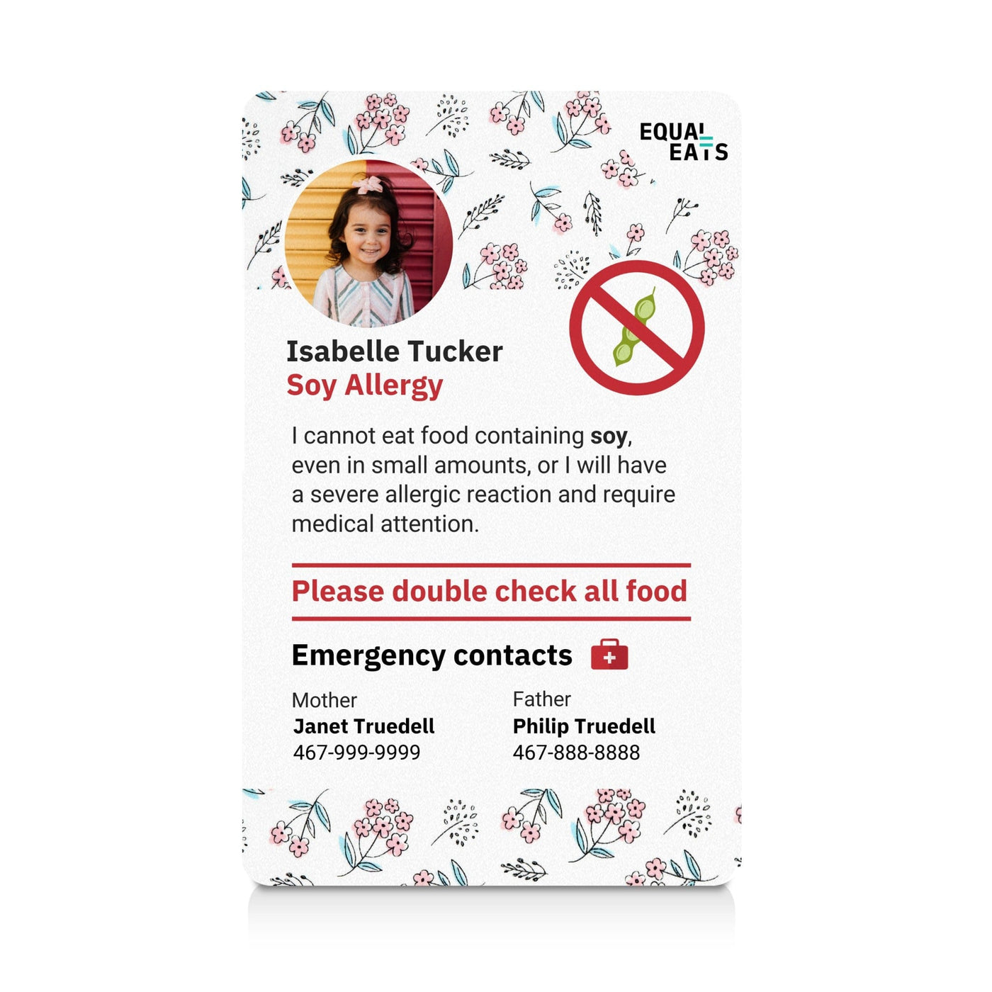 Flowers Soy Allergy ID Card (EqualEats)