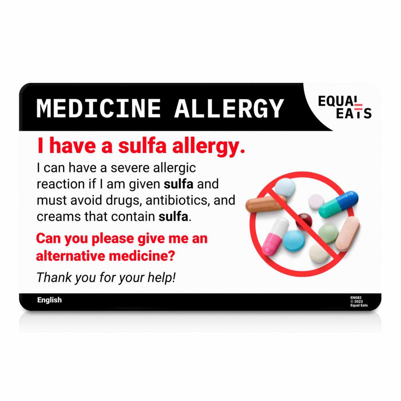 Sulfa Allergy Card in English (Printable)