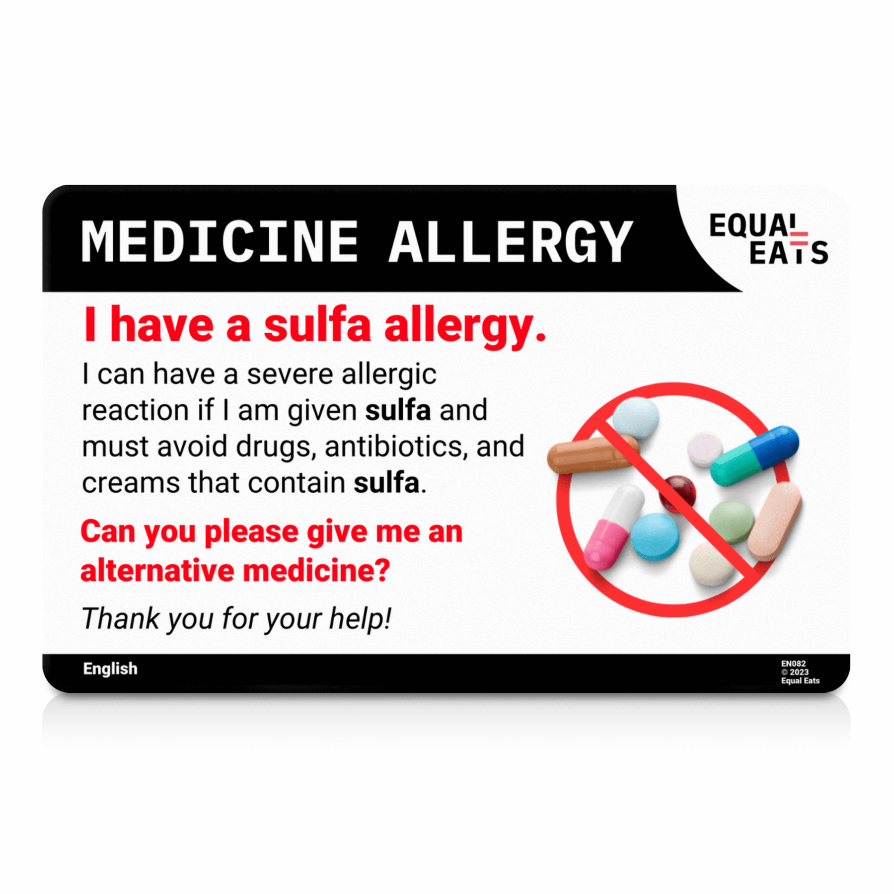 Sulfa Allergy Card in English