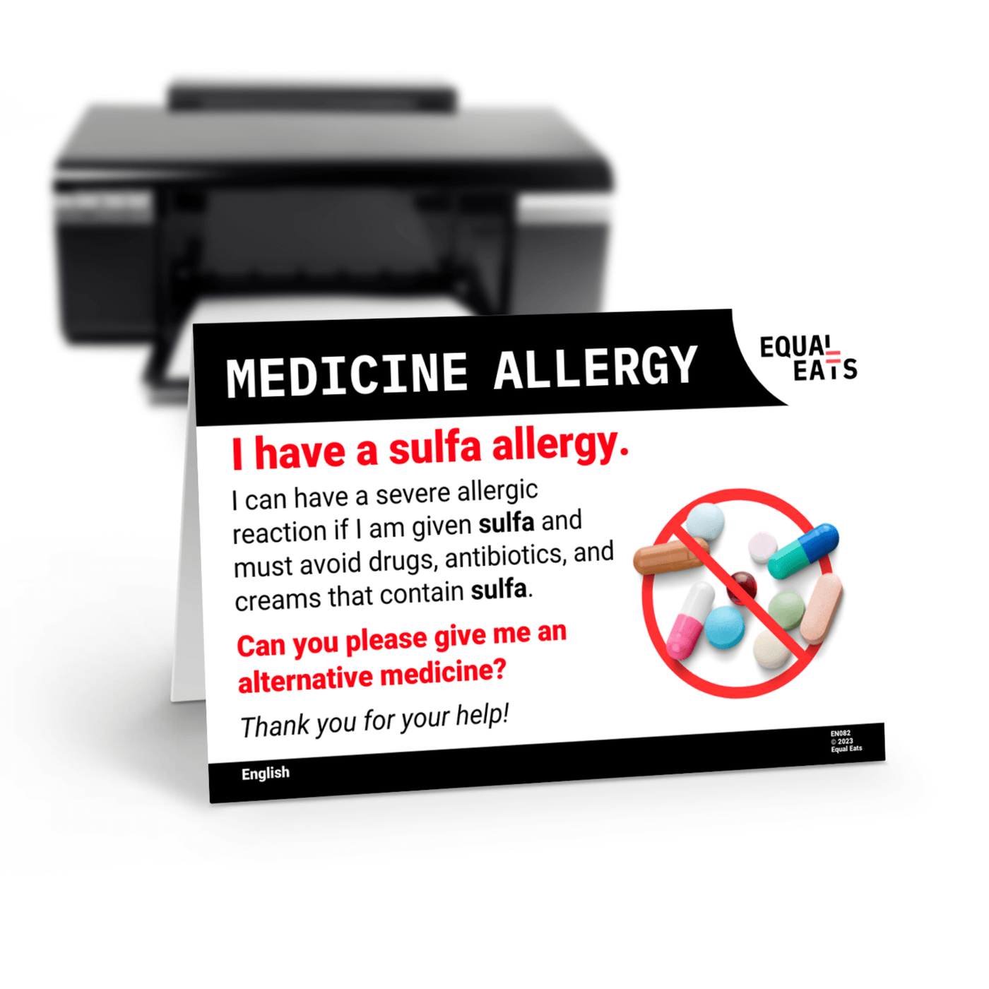 Free Sulfa Allergy Card in English (Printable)