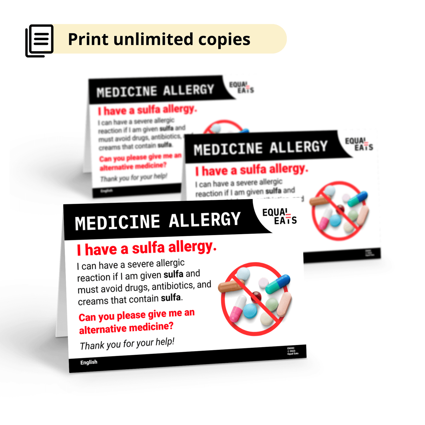 Sulfa Allergy Card, medicine allergy