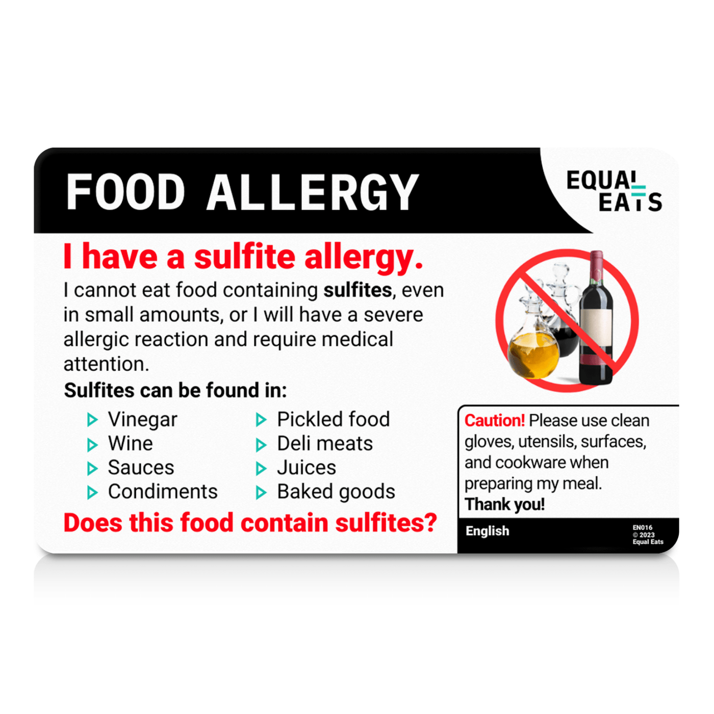 English Sulfite Allergy Card