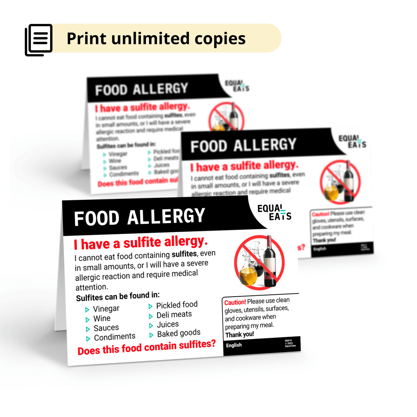 Free Sulfite Allergy Card in English (Printable)
