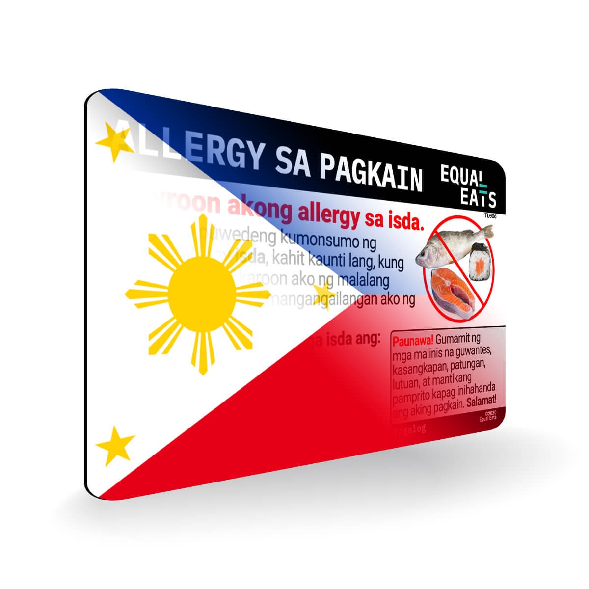 Fish Allergy in Tagalog. Fish Allergy Card for Philippines
