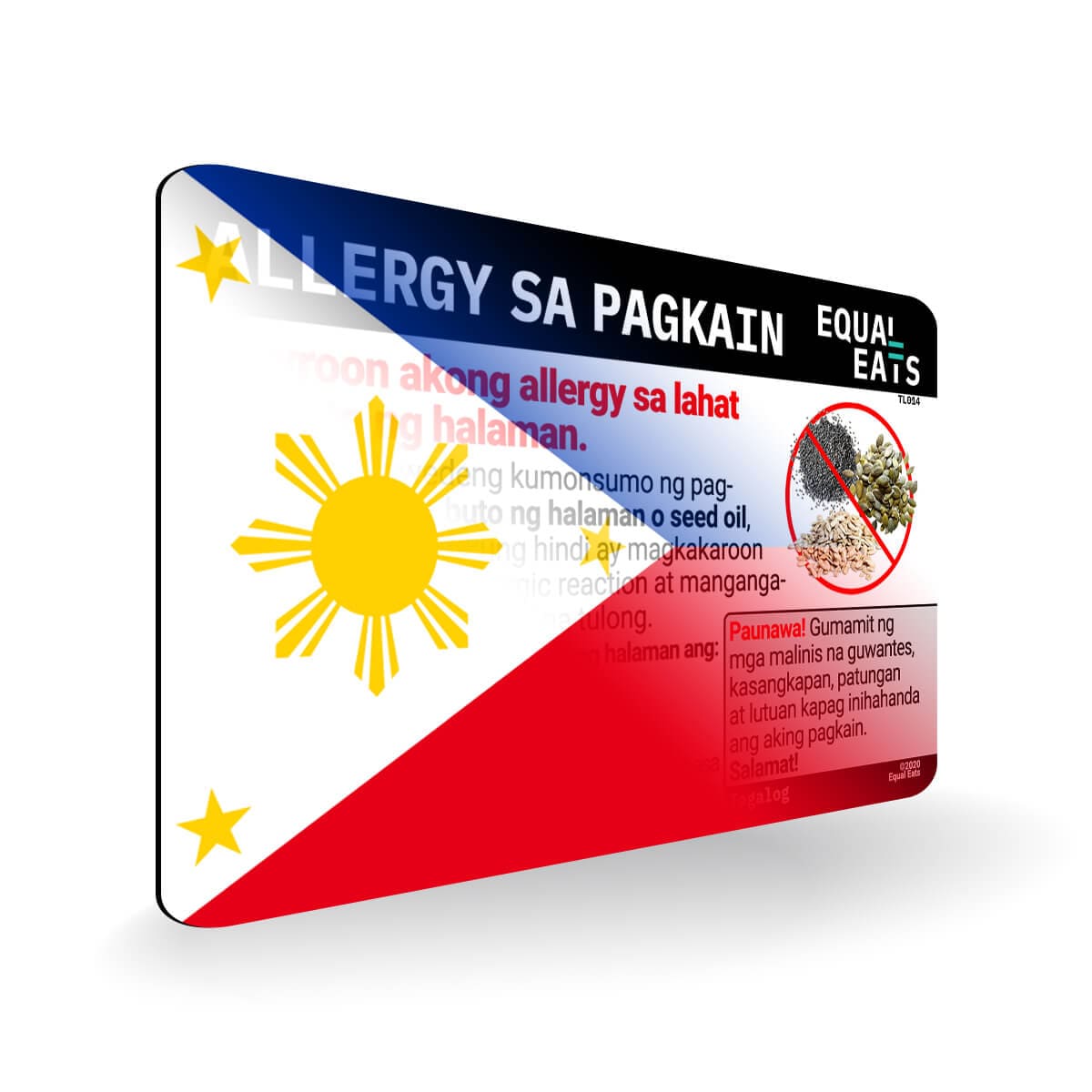 Seed Allergy in Tagalog. Seed Allergy Card for Philippines