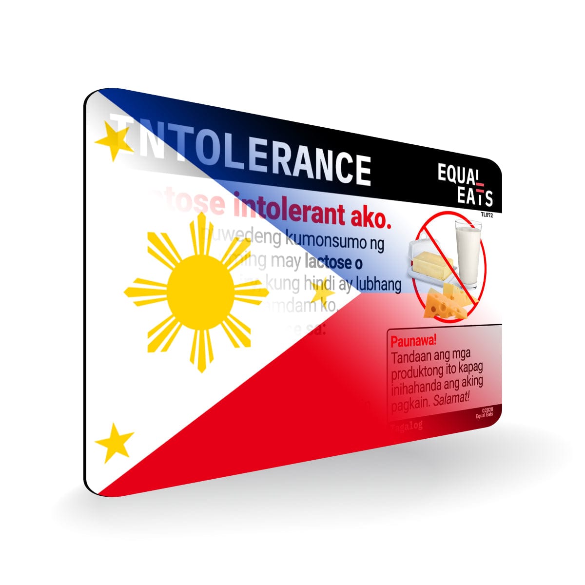 Lactose Intolerance in Tagalog. Lactose Intolerant Card for Philippines