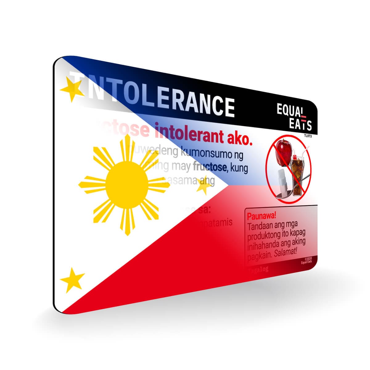 Fructose Intolerance in Tagalog. Fructose Intolerant Card for Philippines