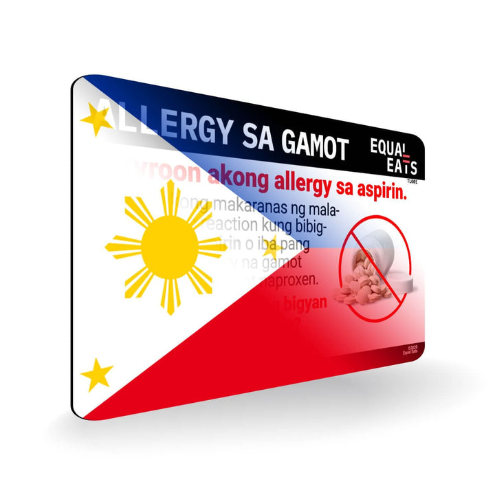 Aspirin Allergy in Tagalog. Aspirin medical I.D. Card for Philippines