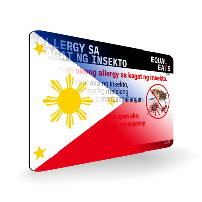 Insect Sting Allergy in Tagalog. Bee Sting Allergy Card for Philippines