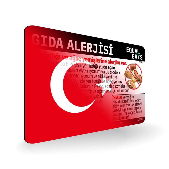 Peanut and Tree Nut Allergy in Turkish. Peanut and Tree Nut Allergy Card for Turkey Travel